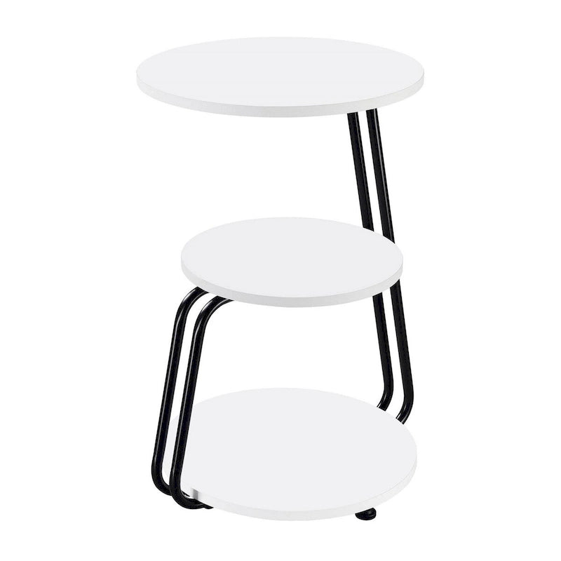 Table d'appoint contemporaine à 3 niveaux – Plateau en bois blanc avec cadre en métal noir
