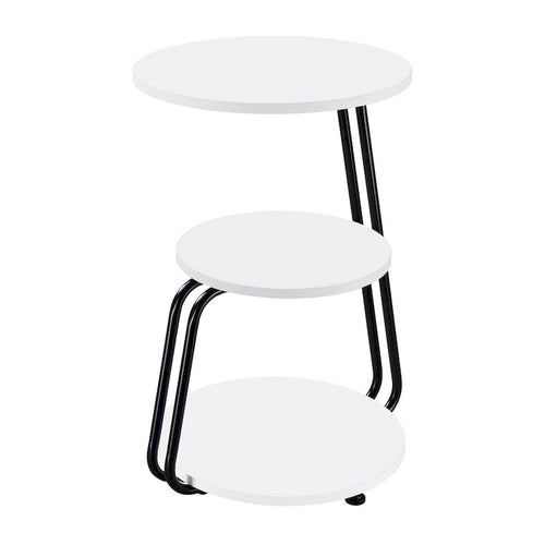 Table d'appoint contemporaine à 3 niveaux – Plateau en bois blanc avec cadre en métal noir