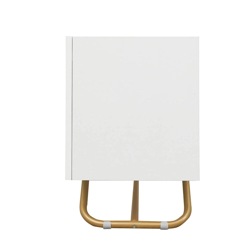Meuble TV Glam – Plateau effet marbre, cadre doré et portes en verre cannelé