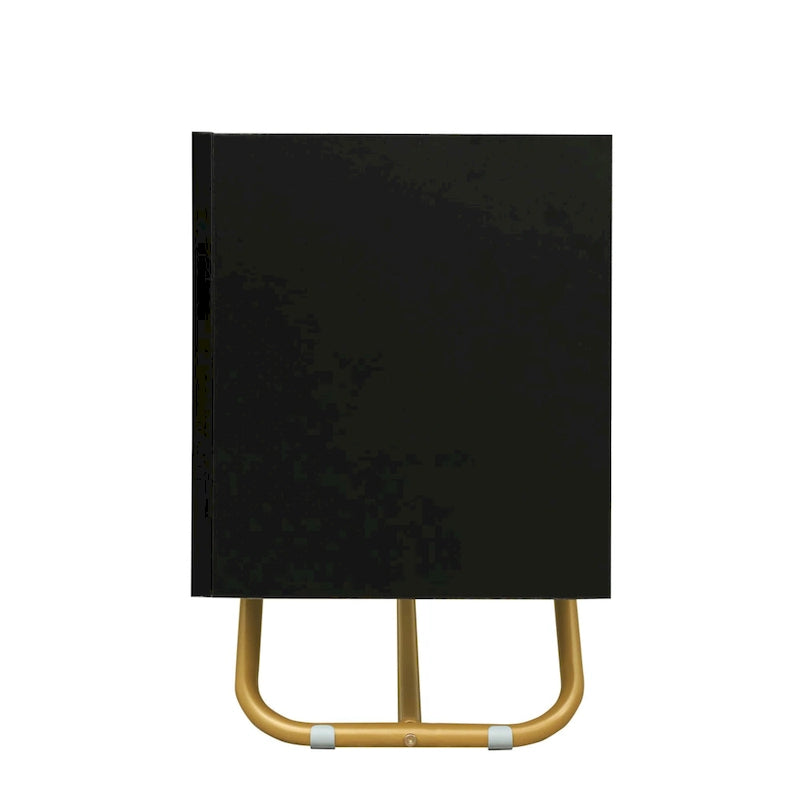 Meuble TV Glam – Plateau effet marbre, cadre doré et portes en verre cannelé