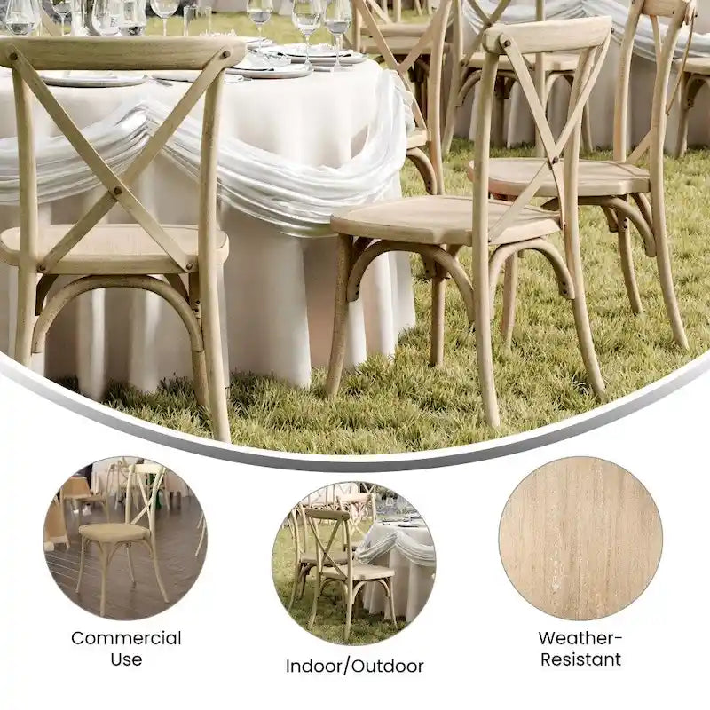 Chaise de ferme à dossier croisé – Résine de qualité commerciale, intérieur/extérieur, capacité de 450 kg