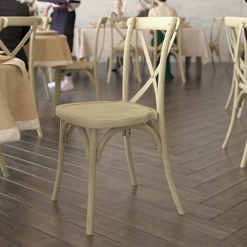 Chaise de ferme à dossier croisé – Résine de qualité commerciale, intérieur/extérieur, capacité de 450 kg