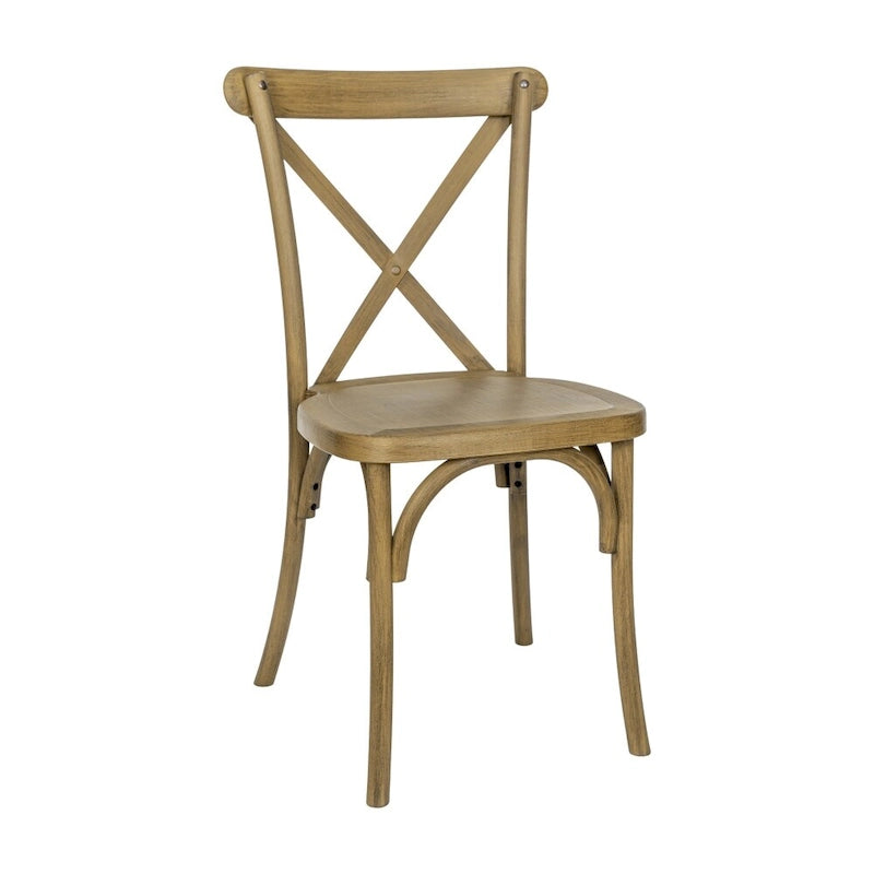 Chaise de ferme à dossier croisé – Résine de qualité commerciale, intérieur/extérieur, capacité de 450 kg
