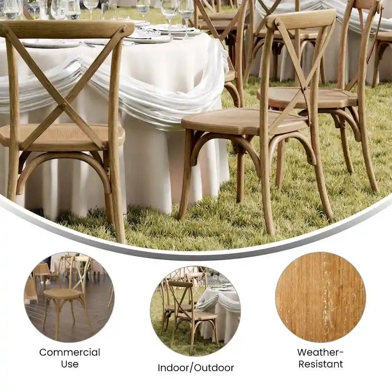 Chaise de ferme à dossier croisé – Résine de qualité commerciale, intérieur/extérieur, capacité de 450 kg