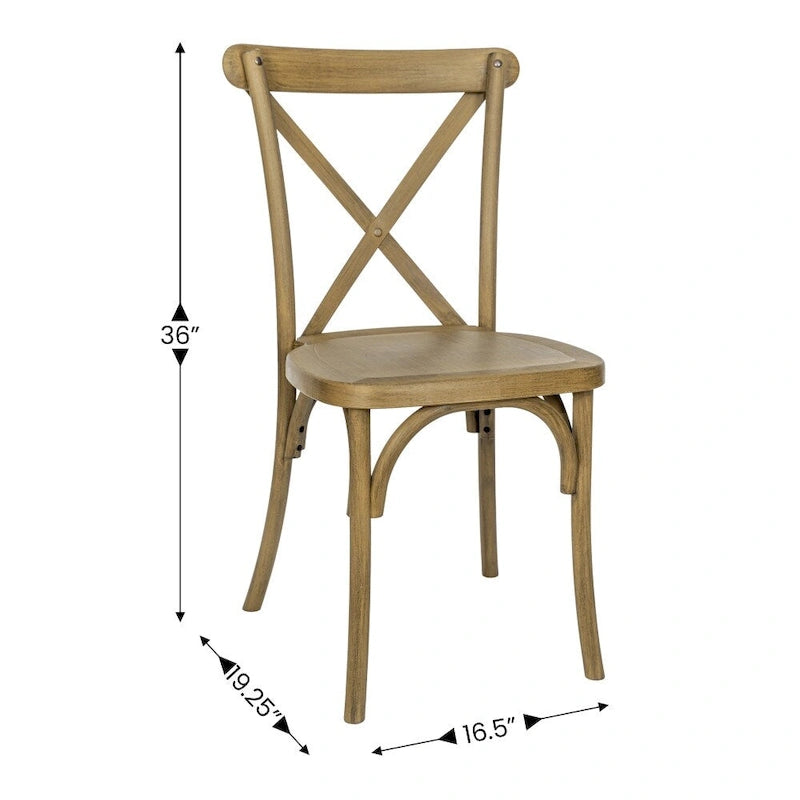 Chaise de ferme à dossier croisé – Résine de qualité commerciale, intérieur/extérieur, capacité de 450 kg