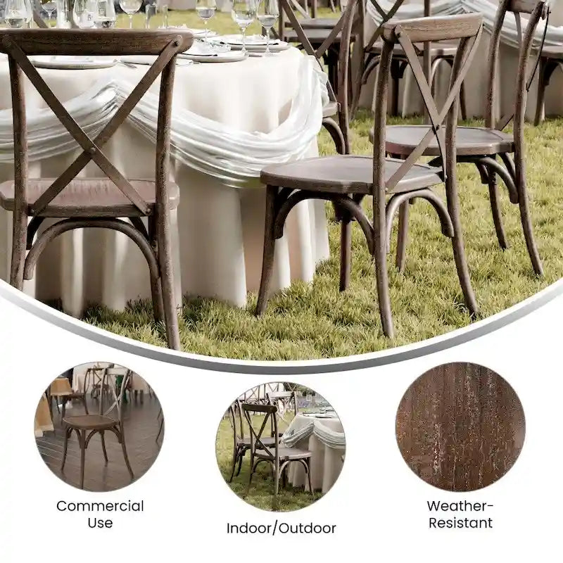 Chaise de ferme à dossier croisé – Résine de qualité commerciale, intérieur/extérieur, capacité de 450 kg