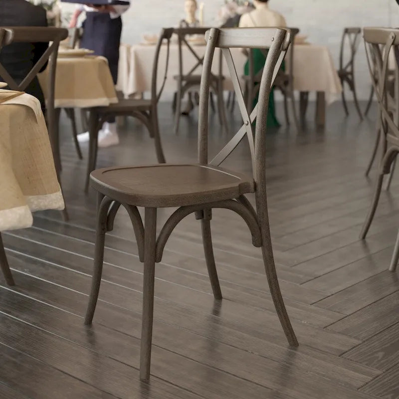 Chaise de ferme à dossier croisé – Résine de qualité commerciale, intérieur/extérieur, capacité de 450 kg