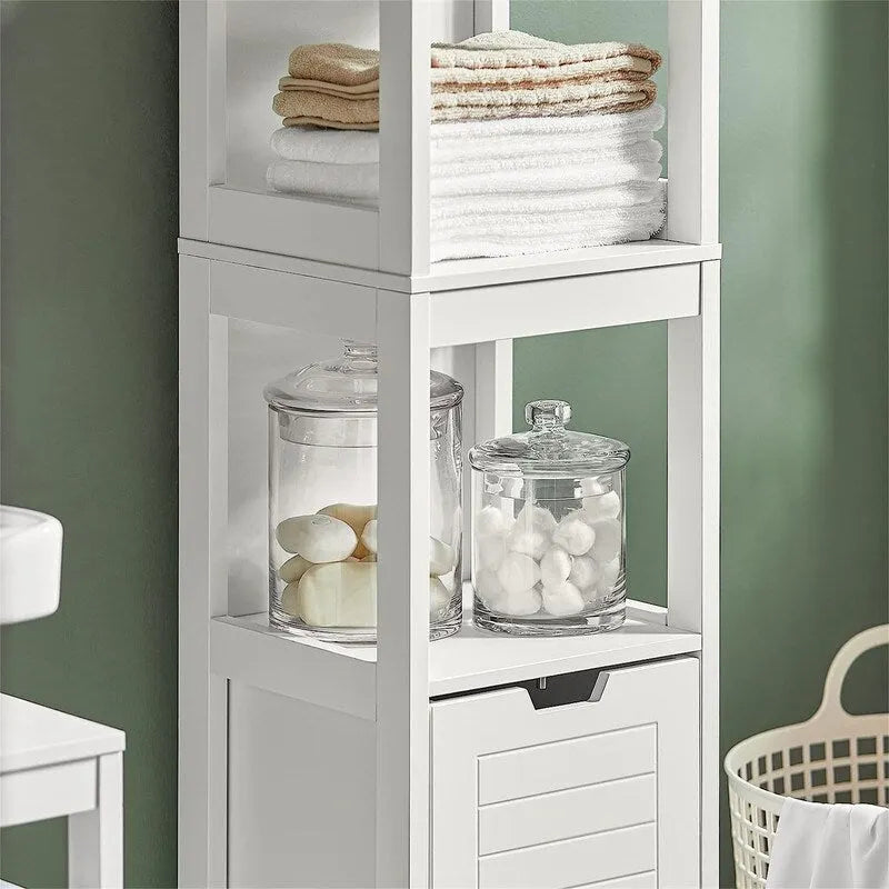 Armoire de rangement haute et étroite contemporaine – 2 tiroirs et étagères réglables