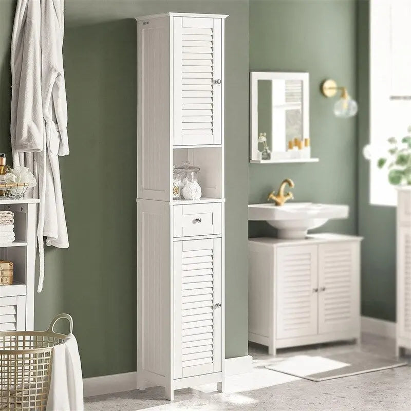 Armoire de rangement haute et étroite contemporaine – 2 tiroirs et étagères réglables