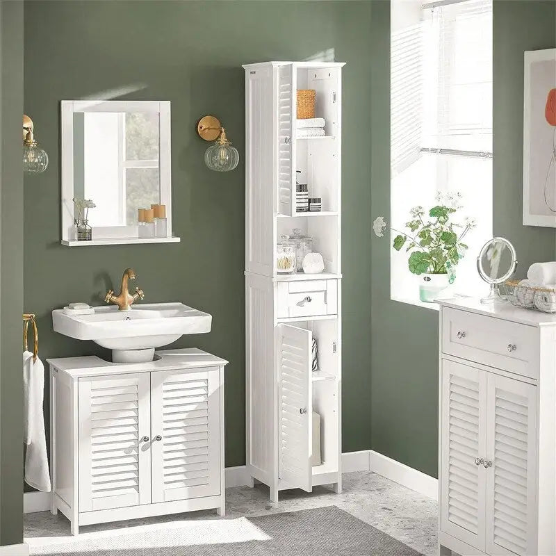 Armoire de rangement haute et étroite contemporaine – 2 tiroirs et étagères réglables