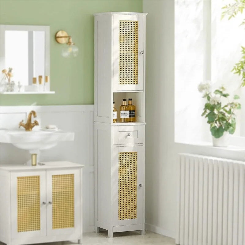 Armoire de rangement haute et étroite contemporaine – 2 tiroirs et étagères réglables