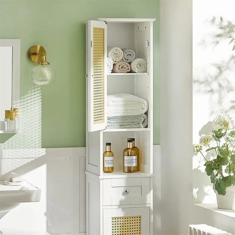 Armoire de rangement haute et étroite contemporaine – 2 tiroirs et étagères réglables