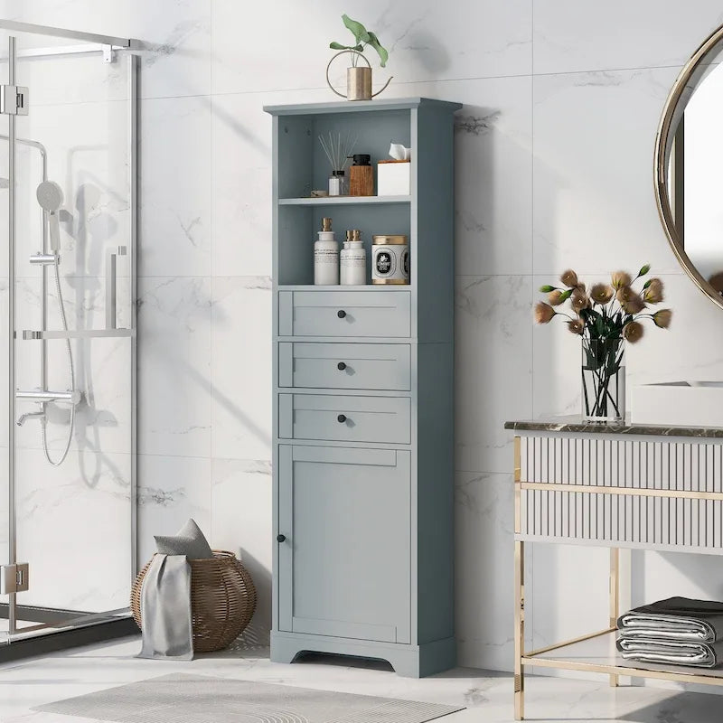 Meuble haut de salle de bain autoportant moderne et minimaliste – 3 tiroirs, étagères réglables et armoire fermée