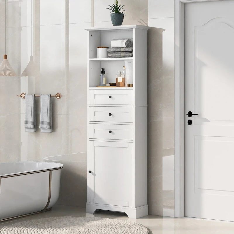 Meuble haut de salle de bain autoportant moderne et minimaliste – 3 tiroirs, étagères réglables et armoire fermée