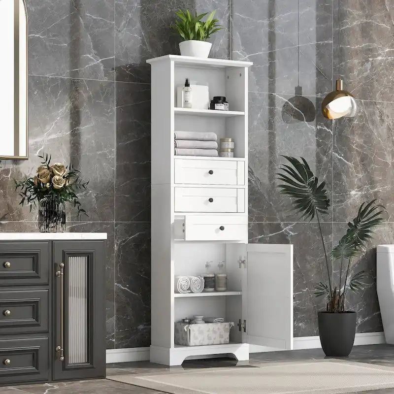 Meuble haut de salle de bain autoportant moderne et minimaliste – 3 tiroirs, étagères réglables et armoire fermée