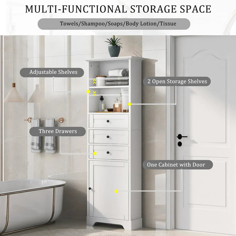 Meuble haut de salle de bain autoportant moderne et minimaliste – 3 tiroirs, étagères réglables et armoire fermée