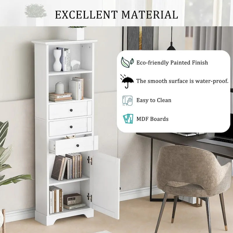 Meuble haut de salle de bain autoportant moderne et minimaliste – 3 tiroirs, étagères réglables et armoire fermée