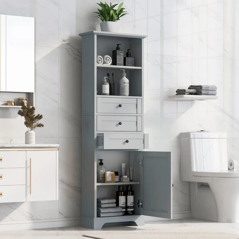 Meuble haut de salle de bain autoportant moderne et minimaliste – 3 tiroirs, étagères réglables et armoire fermée