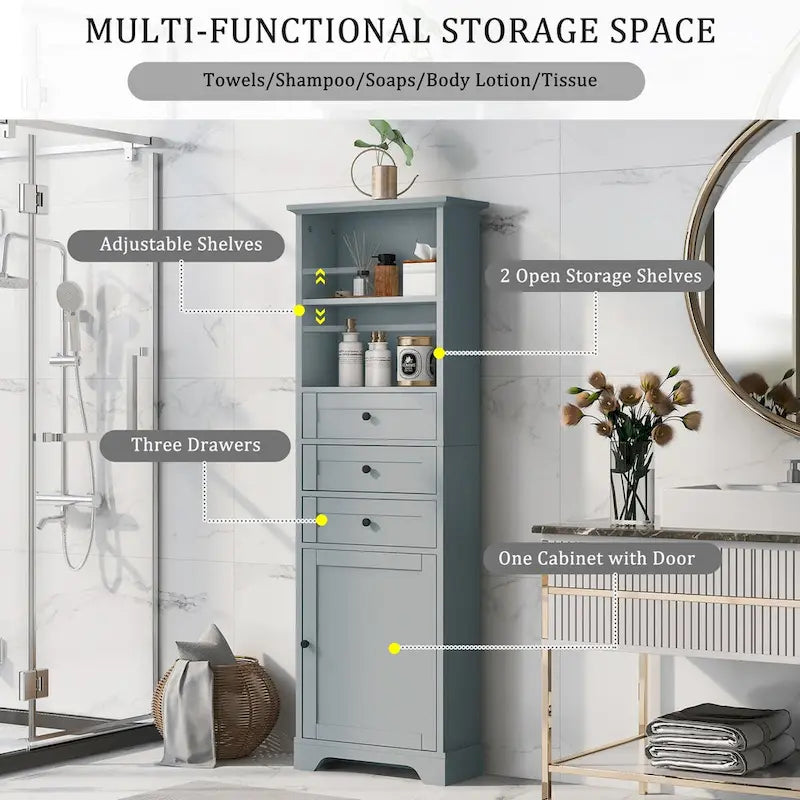 Meuble haut de salle de bain autoportant moderne et minimaliste – 3 tiroirs, étagères réglables et armoire fermée