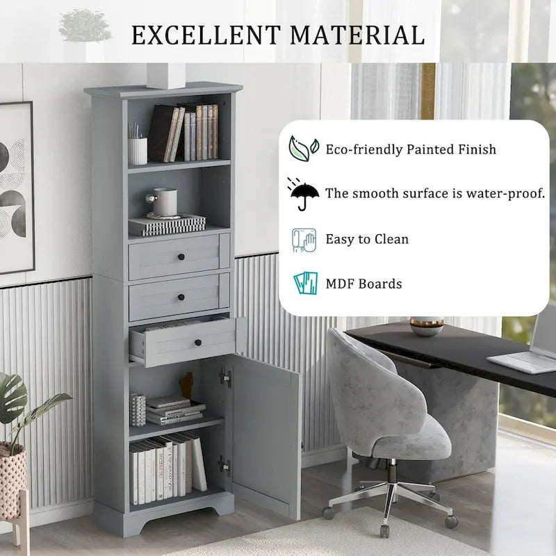 Meuble haut de salle de bain autoportant moderne et minimaliste – 3 tiroirs, étagères réglables et armoire fermée