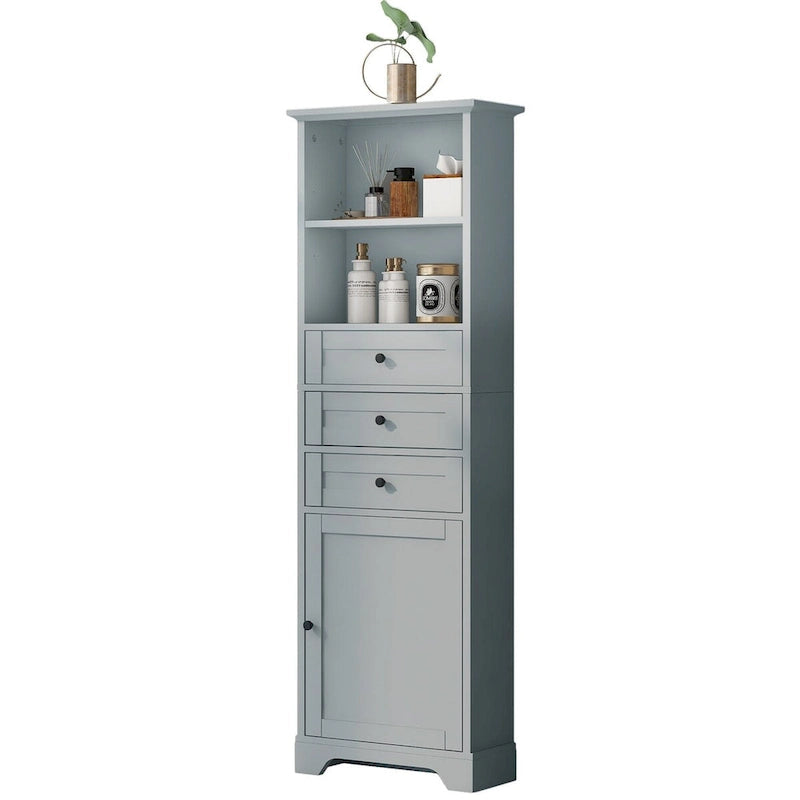Meuble haut de salle de bain autoportant moderne et minimaliste – 3 tiroirs, étagères réglables et armoire fermée