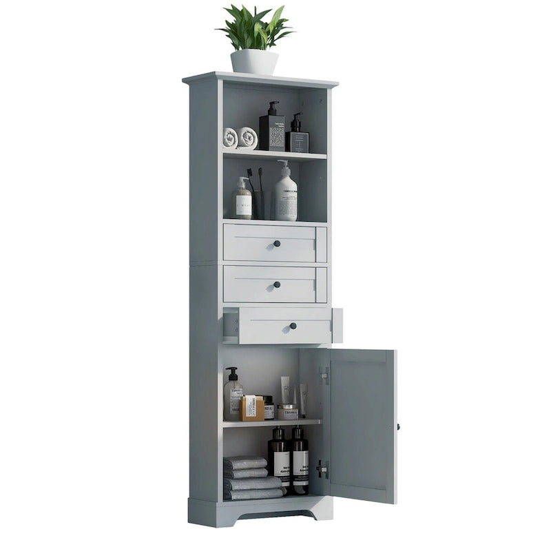 Meuble haut de salle de bain autoportant moderne et minimaliste – 3 tiroirs, étagères réglables et armoire fermée