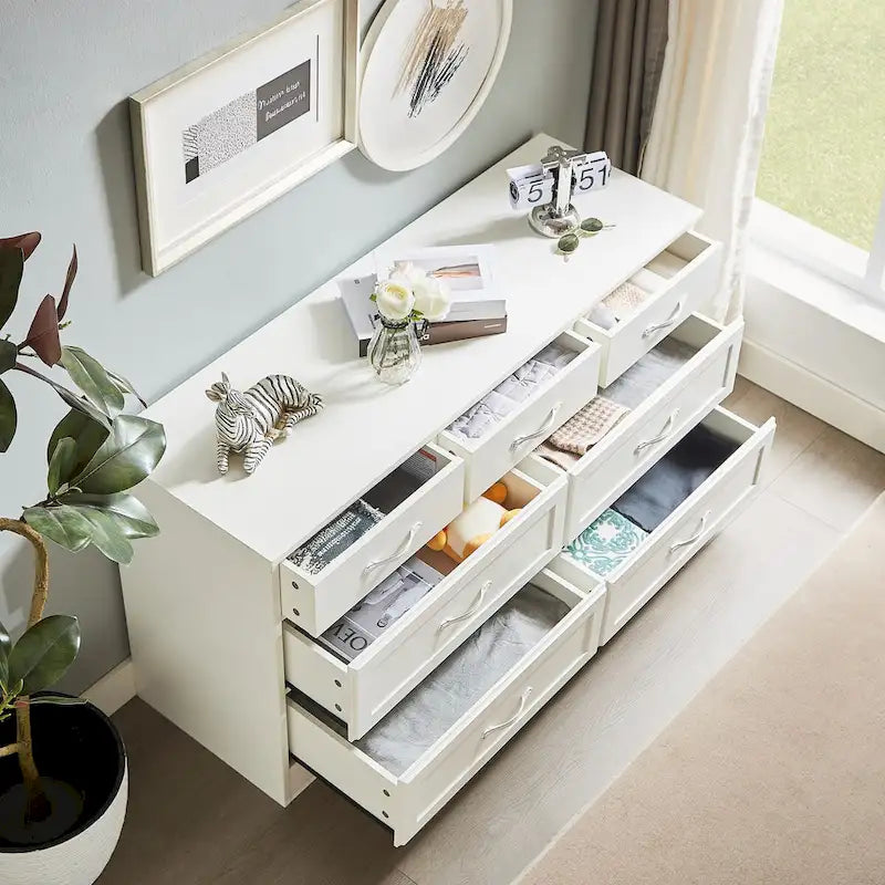 Commode moderne à 7 tiroirs – Panneaux de particules hydrofuges avec tiroirs à rails métalliques et dispositif anti-basculement