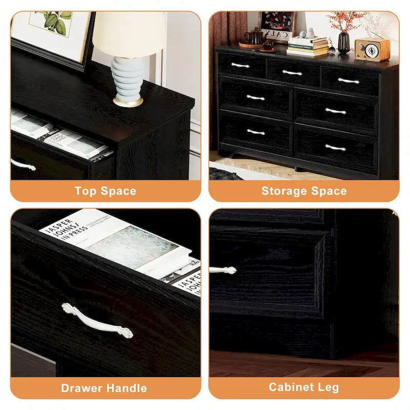 Commode moderne à 7 tiroirs – Panneaux de particules hydrofuges avec tiroirs à rails métalliques et dispositif anti-basculement