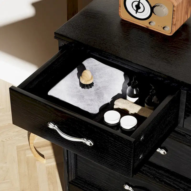 Commode moderne à 7 tiroirs – Panneaux de particules hydrofuges avec tiroirs à rails métalliques et dispositif anti-basculement