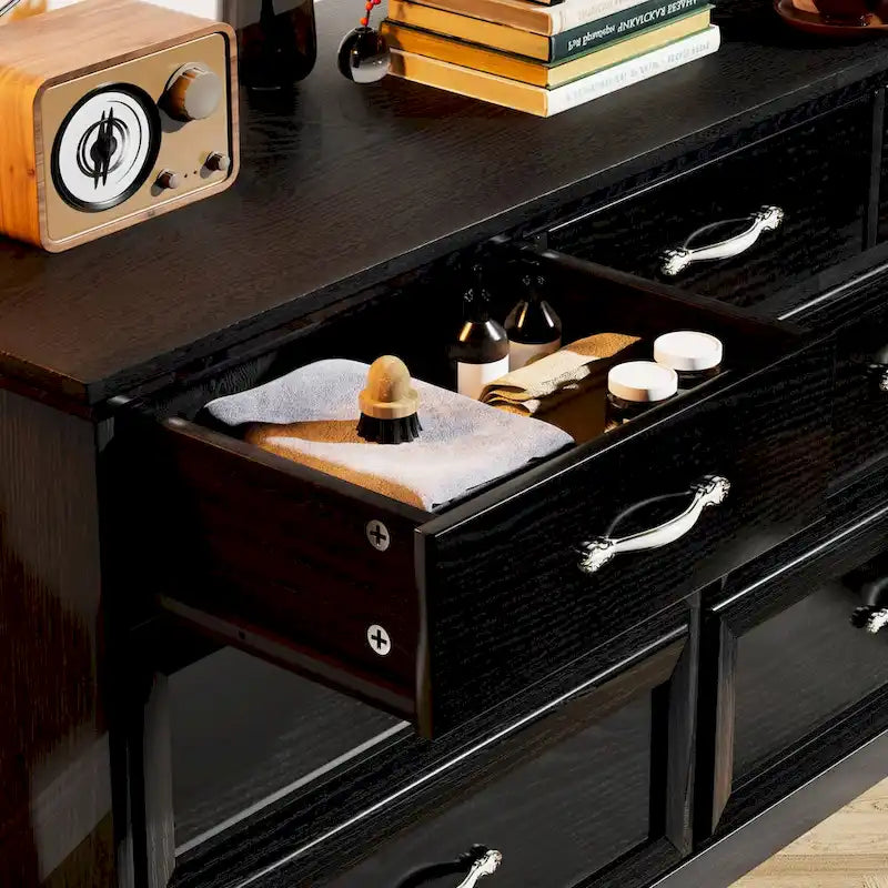 Commode moderne à 7 tiroirs – Panneaux de particules hydrofuges avec tiroirs à rails métalliques et dispositif anti-basculement