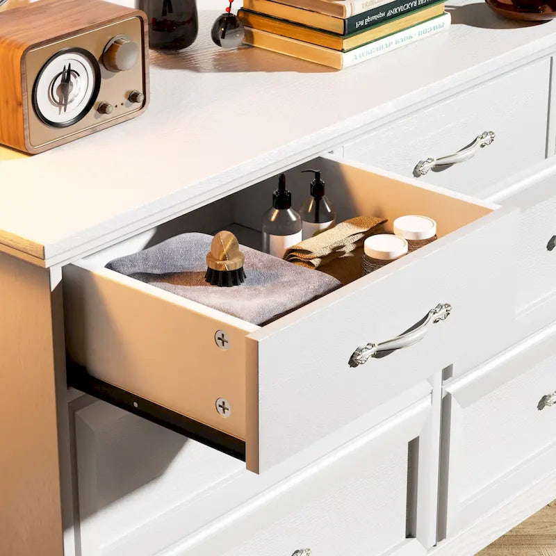 Commode moderne à 7 tiroirs – Panneaux de particules hydrofuges avec tiroirs à rails métalliques et dispositif anti-basculement