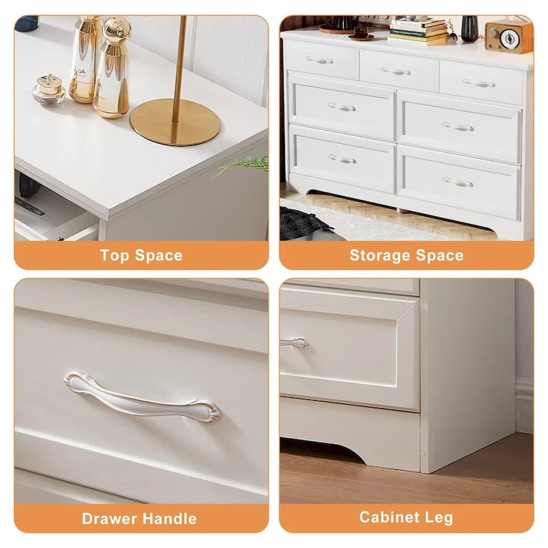 Commode moderne à 7 tiroirs – Panneaux de particules hydrofuges avec tiroirs à rails métalliques et dispositif anti-basculement